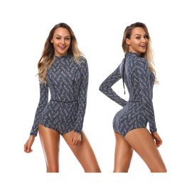 AXESEA Womens Rash Guard UPF 50+ Long Sleeve Swimsuits One Piece Bathing Suit Quick-Dry/Sun-Protection (US 12, Blue)