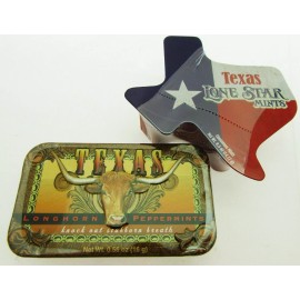 Amuse Mints Latas de doces Amuse Mints hortelã-pimenta sem açúcar canela estrela solitária Texas Longhorn
