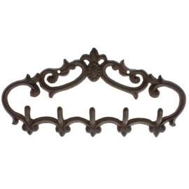 Cast Iron Wall Hanger – Vintage Design with 5 Hooks - Keys, Towels, etc - Wall Mounted, Metal, Heavy Duty, Rustic, Vintage, Decorative Gift Idea - 12.6x5.9”
