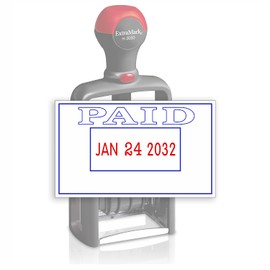 Heavy Duty Style Office Date Stamp with Paid - Self Inking Dater - Style B - Blue & Red Ink Color
