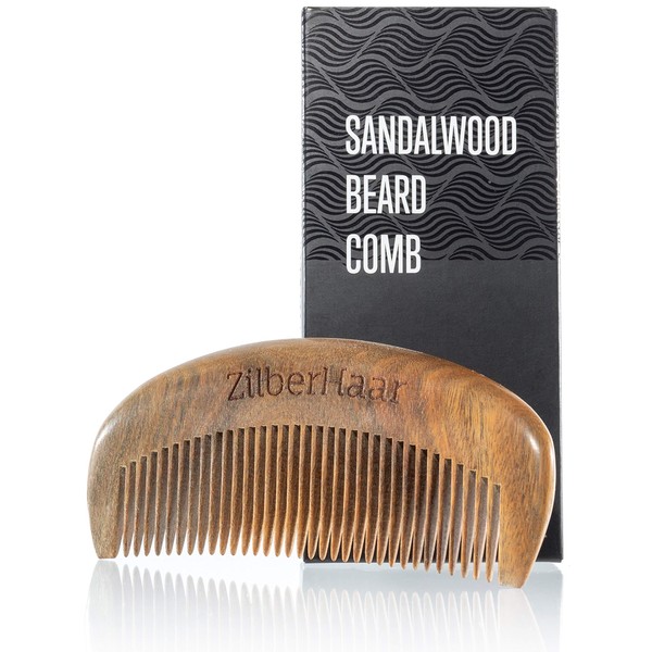 ZilberHaar - Beard Comb - 100% Scented Sandalwood - Essential Beard Care Accessory for Men, Straightens Bread Without Static - Handmade Comb