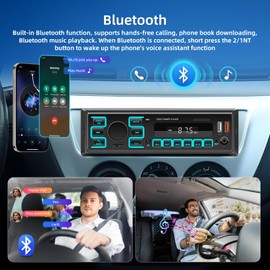 Techschermo Single Din Bluetooth Car Stereo - Car Radio with APP Control & Positioning - Bluetooth Music & Handsfree call/FM Radio/USB/TF/AUX Port/Button Light Settings/Power-Off Protection