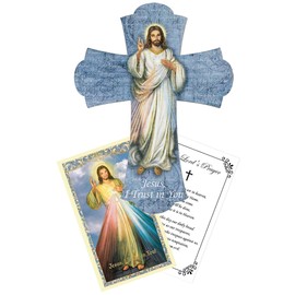 Divine Mercy Picture - Divine Mercy Door Blessing, Divine Mercy Prayer Card, The Lord's Prayer Card | Divine Mercy Image Wood Cross Plaque Set | Divine Mercy Wall Hanging For Home Decor, Art | 3 Items