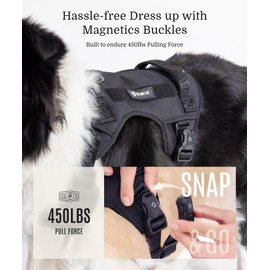 2025 New Edition - Fei & Eve Instant Magnetic Dog Harness | No-Pull Tactical Vest w/MOLLE System | 3 Leash Clips | Military-Grade 900D Nylon | Airy Soft 380g Mesh | Adjustable w/Handle(Medium, Black)