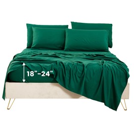 Bedlifes Extra Deep Pocket King Sheets 18-24 Inch-Fits Up to 24" Mattress 1800 Thread Count Egyptian Sheets Set-100% Microfiber Cooling Breathable Soft Luxury 4 Pieces-(Emerald Green)