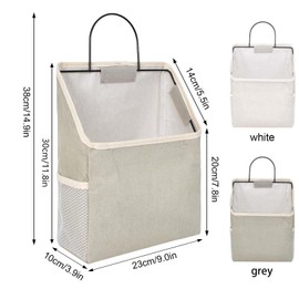 Nramwell 2 PCS Wall Hanging Organiser Bag, Linen Hanging Storage Bag with Hook, Fabric Baskets for Storage with Metal Frame, Gray and White Hanging Organizer for Door Closet Kitchen Office