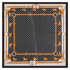 35 inches Silk Feeling Formal Large Square Neck Scarf Head Hair Wraps Handkerchief for Women Girls(Black Saddle)