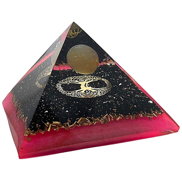 CHONIT Orgonite pyramid, pink, black, EMF protection against radiation, small with rock crystal for home decoration