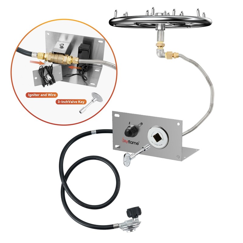 Skyflame Jet Burner Ring Kit, 12" Round Fire Pit Burner