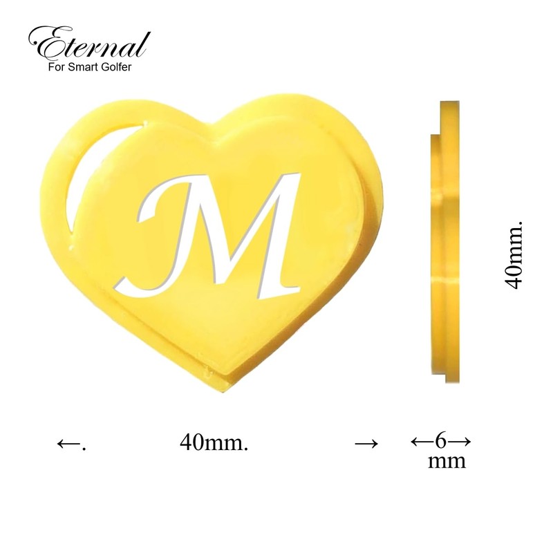 [2025秋版]ハート型ゴルフマーカー イニシャルの文字がかわいい あなただけのおしゃれマーカー マグネット内蔵 グリーンで目立ちすぐ見つかる 軽くて邪魔にならない (K, イエロー)