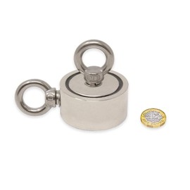 N42 Neodymium Pot Magnet with 2x M8 Eyebolts for Magnet Fishing, Recovery and Treasure Hunting - 60mm dia x 22mm - 120kg Pull
