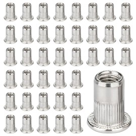 Yauhar 60Pcs M8 304 Stainless Steel Rivet Nuts, Flat Head Threaded Insert Nut Rivnuts Nutserts for Automotive Furniture