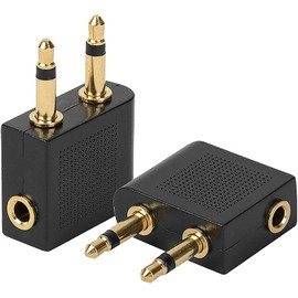 Hypercube (2 pack Airplane Airline Flight Adapters for Headphones, AUX (2 Pack, Golden Plated)