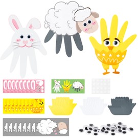 WATINC Animals Handprint Crafts Kits - 24Pcs Cute Bunny Chick Sheep Foam Crafts, Make Your Own Handprint Handicraft Decoration， DIY Animals Theme Party Classroom Fun Activities Decor for Kids