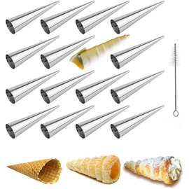 AMBESTAR Large Cream Horn Molds 5-inch, 16 PCS Cream Horns Pastry Molds with Cleaning Brush Croissant Baking Forms for Baking Croissants Bead, Chocolate Croissant, Brioche Rolls, Party Dessert