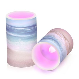 Flickering Flameless Candles, Shells Summer Sandy Beach LED Candles with Remote Timer, Set of 2 Battery Operated Candle for Valentine Wedding Birthday