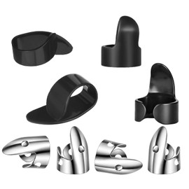 8 Pcs Guitar Finger Picks, tainless Steel Banjo Picks Adjustable Finger and Thumb Pick for Guitar Silver, Black