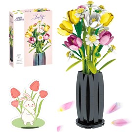 GreenPastures Flower Bouquet Building Set - 1250 PCS DIY Tulips & Daisies with Vase, Creative Bouquet Decoration for Girls, Women & Adults, Gift for Valentine’s Day, Birthdays & Mother’s Day
