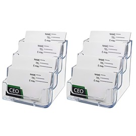 UMILKI Acyrl Business Card Holder with 4 Compartments, Transparent Business Card Stand, Per Business Card Stand, Holds 80 Business Cards, Business Cards Display for Desk, Office, Collection, Pack of 2