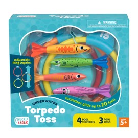 Chuckle & Roar - Underwater Torpedo Toss - Outdoor Water Play - Includes Throwing Torpedoes and Target Rings - Pool Time Fun - Ages 5 and Up