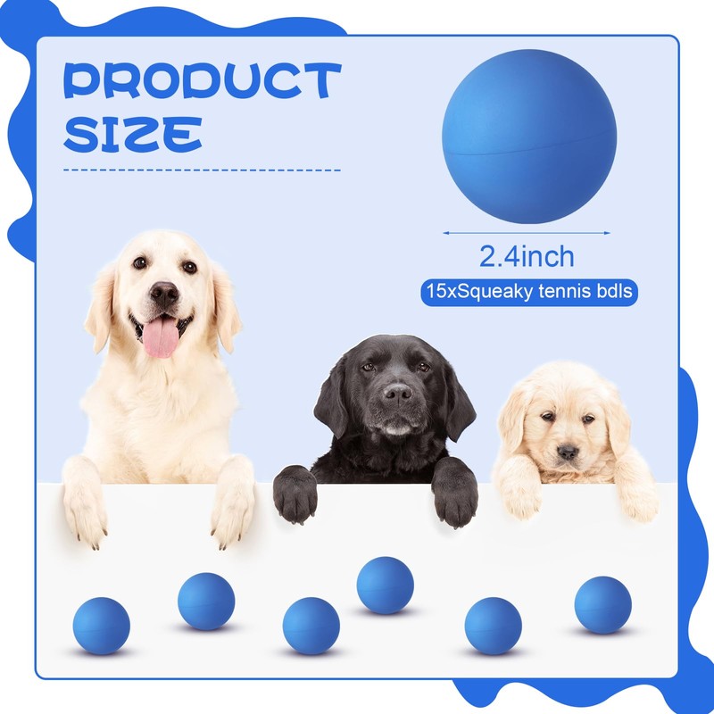 Hiboom 15 Pack Natural Rubber Tennis Balls for Dogs Catching