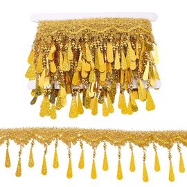 PH PandaHall 10 cm Fringe Trim Gold 5 m Filigree Lace Ribbon with Teardrop Shaped Bead Tassel for Sewing Edge Trim Fabric Trim Decorative Border for Curtains Lampshades Costumes Crafts