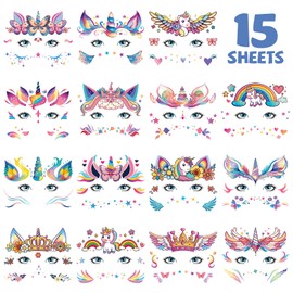 EMOME Face Temporary Tattoos for Girls - 15 Sheets Party Pack, Girls Birthday Party Supplies Face Paint Tattoos Makeup, Tattoo Stickers for Kids Party Favors Goodie Bag Stuffers