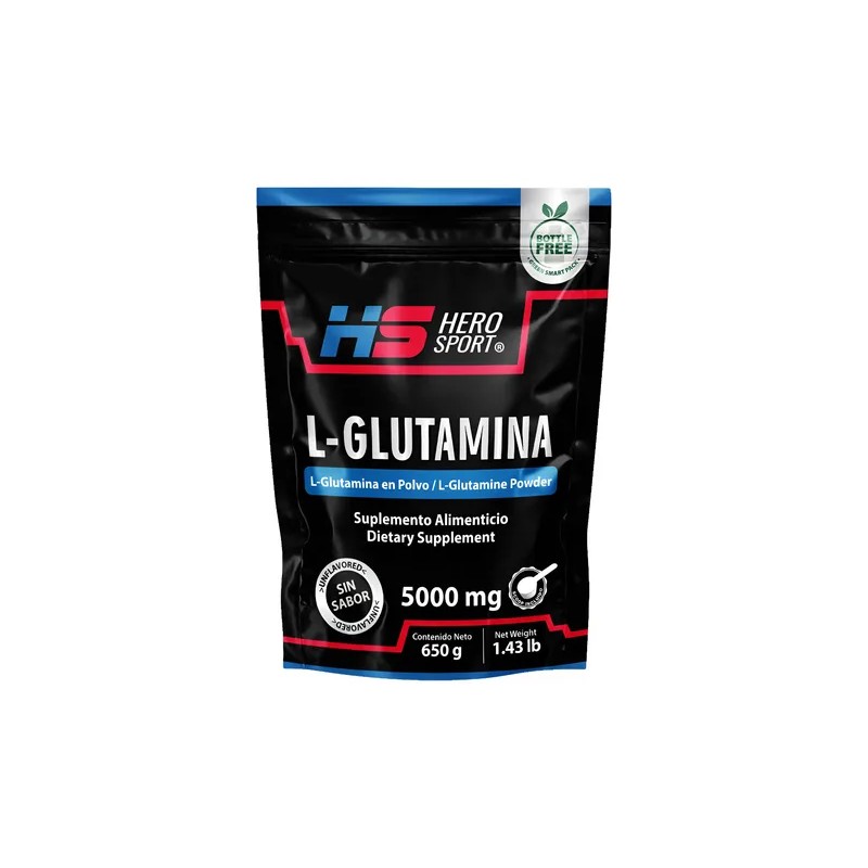 Glutamina Polvo 650 Gr 130 Servicios, Sin Sabor Hero Sport