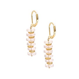 Gempires Rose Quartz Crystal Dangle Earrings for Women, Heishi Beads Leverback Earring, Pink Beaded Earrings, 14K Gold Plated Hoop, Women's Jewellery, Western Style, Gift for Her