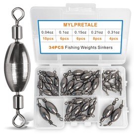 MYLPRETALE 34Pcs Fishing Weights Swivel Brass Sinkers Fishing Weight, Bullet Sinker Weight Kit Tackle, Rolling Swivel Saltwater Freshwater Drop Shot Weights