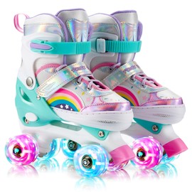 SHDSL Girls Roller Skates 4 Size Adjustable Light up Roller Skates for Girls, Purple Pink Roller Skates for Boys Toddlers, Beginner Kids Roller Skates Indoor Outdoor Sports