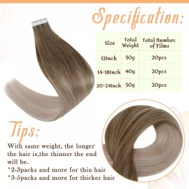 Easyouth Extensiones Cabello Real 40gr 14in Balayage Marrón Cenizo Fa