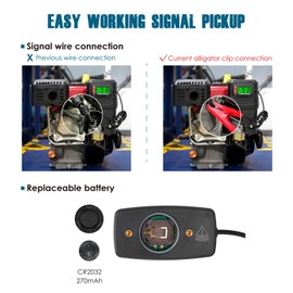 Runleader Digital Tachometer Operating Hour Counter with Alligator Clip Maintenance Reminder for Garden Tractor, Generator, Motorcycle, Outboard Motor, Chainsaw etc.