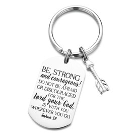 Bible Verse Be Strong and Courageous Keychain Inspirational God Cross Stainless Steel Dog Tag Keyring (Be strong and courageous keychain)