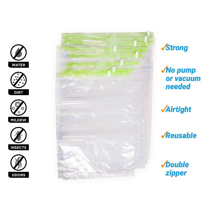 8 Space Saver Bags, No Vacuum Needed, Roll-Up Compression Packing,