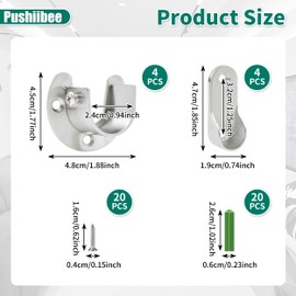 8 Pack Closet Rod Bracket, 2 Style Silver Closet Rod End Supports with Screw, Sturdy Wardrobe Rod Holder Oval Rod End Supports Rod Holder Bracket for Bedroom Kitchen Bathroom