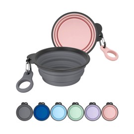 Aonkey Collapsible Dog Bowls with Bottle Carrier, 2 Pack Travel Dog Water Bowl Upgraded Carabiner, One-Piece Molded Rim No Fall Off or Crack, Foldable Silicone Portable for Pets Walking Hiking 15oz