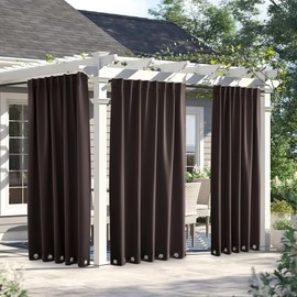 NICETOWN 2 Panels Outdoor Curtains for Patio Waterproof & Windproof, Thermal Insulated Top & Bottom Grommet & Back Tab Sun Blocking Outdoor Drapes with Fixed Rope for Gazebo, Toffee Brown, W66 x L90