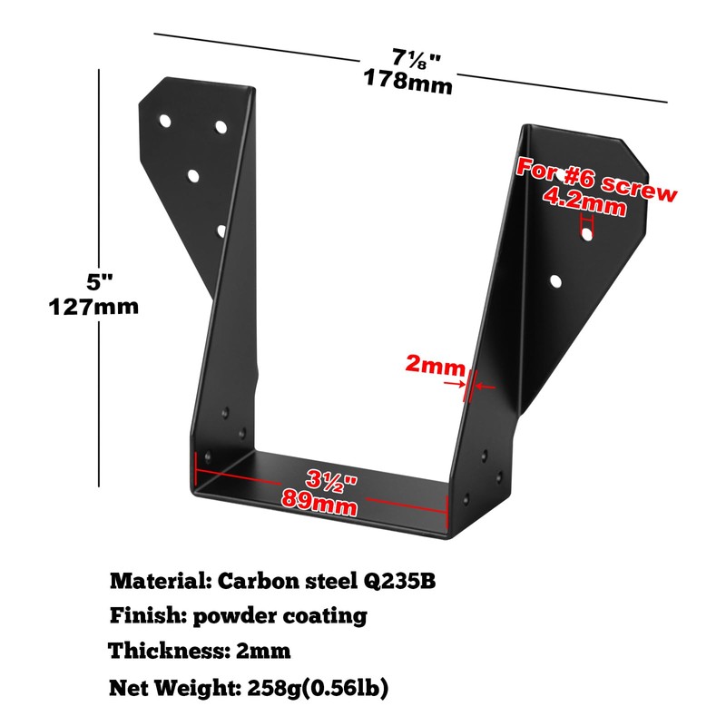 GBGS 10 Pcs Black 4 x 6 Face-Mount Joist Hanger,Inner