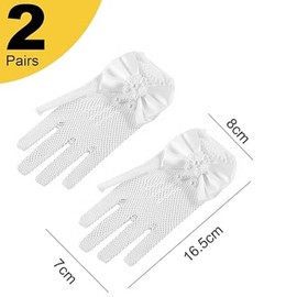 CVNRCLP Children's White Lace Gloves - 2 Pairs, Perfect for First Communion, Tea Parties, Weddings, and Flower Girls - Short Kids' Size