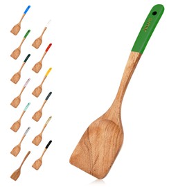 AIUHI Premium Wooden Spatula, Natural Teak Wood Turner for Cooking, Large Durable Smooth Finish Wok Spatula, Nonstick Cooking Utensil (Green)