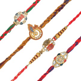 Set of 4 Rakhi for Brother Rakhi Thread Bracelet for Bhai Bhabhi Bhaiya Veera Raksha Bandhan Rakhi Set Dora Bracelets with Gift Pack for Brother Sister Indian Traditional Raksha Bandhan Festival