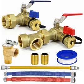CMI Inc - 3/4 Inch IPS Female Threaded Complete Tankless Water Heater Valve Kit with Pressure Relief Valve Water and Gas Connectors - Compatible with Most Tankless Water Heater Brands