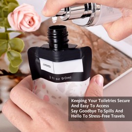 Travel Pouches for Toiletries, 90ml Leak Proof Empty Squeeze Pouches, Fluid Makeup Packing for Shampoo Toiletries Lotion Face Cream (Black, Gray, Black Pattern, Pink Pattern)