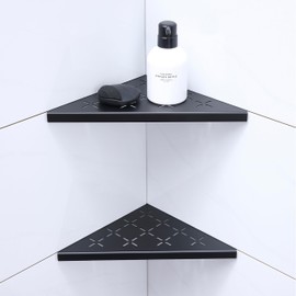 Xiarnotogi 10" Corner Shower Shelf, 2-Pack Shower Shelves SUS304 Stainless Steel Bathroom Shelves for Tile Walls, Recessed Corner Shelf Organizer Rack, No Drilling (Matte Black)