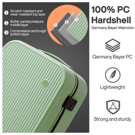 mixi Hardside PC Suitcase 20 Inch Carry On Luggage Spinner Wheels TSA with Cover, Avocado Green