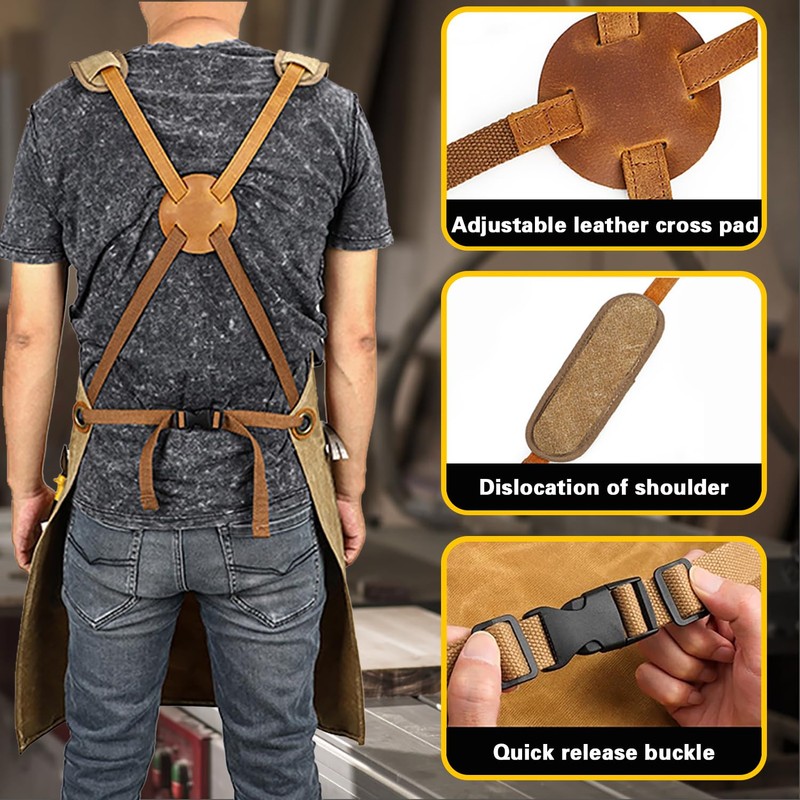 AACGIN Leather Welding WorkShop Apron with 5 Pockets HeatFlame Resistant