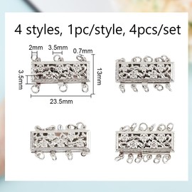 DELORIGIN 4pcs Brass Jewelry Layering Clasps, 4 Styles Platinum Necklace Separator for Layering, Necklace Connectors for Multiple Necklaces, Multiple Necklace Clasp for Women Layered Look