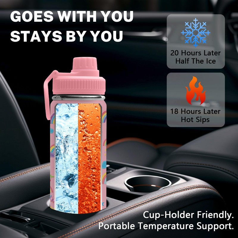 Rainbow 18oz Water Bottle, with 2 Lids Handle, Insulated Travel