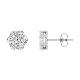 Gilded 1 ct. T.W. Round Lab Grown Diamond (SI1Clarity, F Color) Sterling Silver, 7-Stone Floral Design, Prong Setting, Push Back